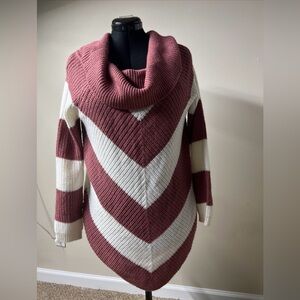 Derek Heart Women Chevron White-Pink Loose Knit Sweater Size 1X Lace Back